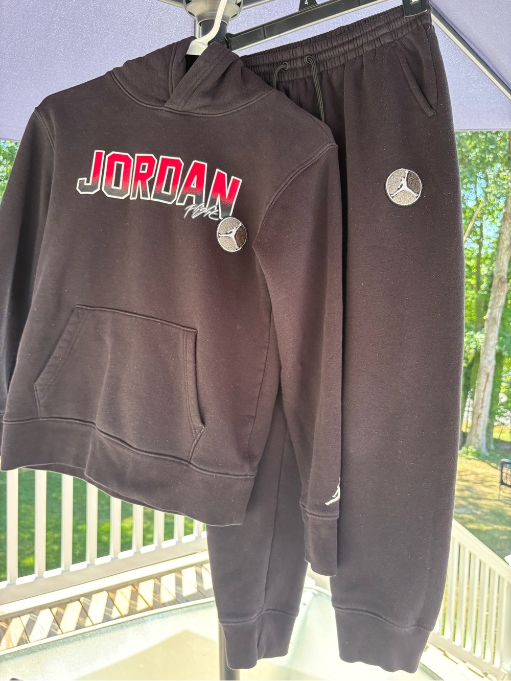 Jordan Black Hoodie & Joggers Set with Red Logo